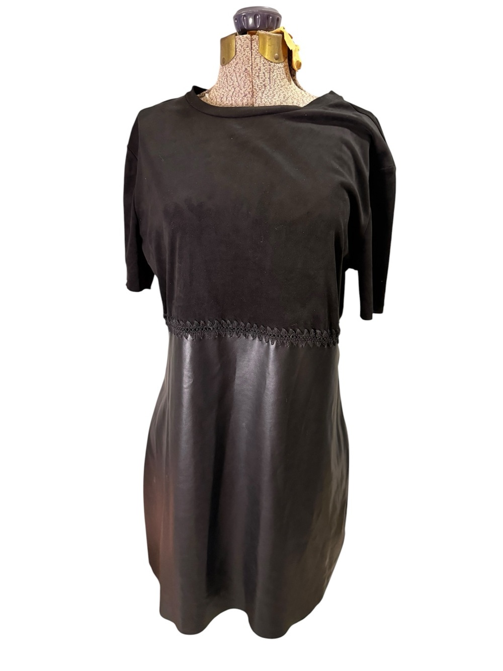 Another Love Black Mixed-Media Short Sleeve Tunic